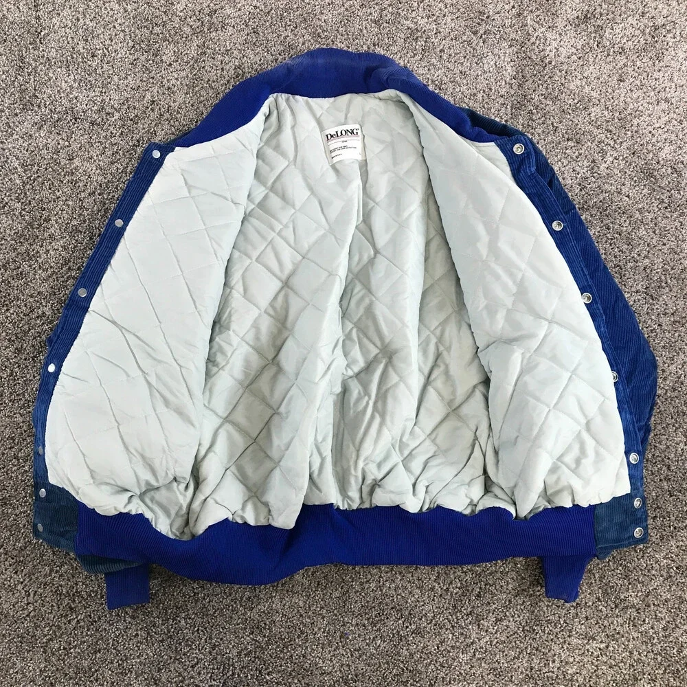 Vintage DeLong Corduroy Varsity Jacket Mens Large Royal Blue Snaps Lined - Picture 3 of 8